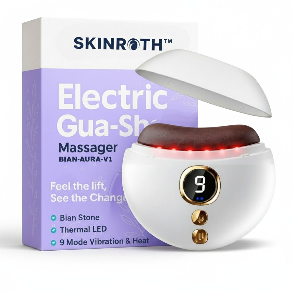 Jashiya SKINROTH Electric Gua Sha Bian Stone Face Massager – 9 Vibration & Heat Modes With LED Red Light Face Therapy 1000mAh Rechargeable Battery  Face Lift Device & Anti-Aging Tool