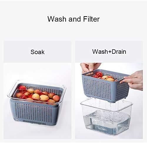 Jashiya Rs.948/-Removable Drain Basket-Fridge Storage Box Refrigerator Fresh Vegetable, Fruit, Meat Container Removable Drain Basket Storage Containers with Lid Kitchen