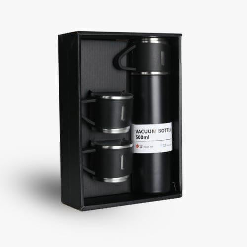 Jashiya Rs.1115/-�Black Vacuum Flask Gift Set - Bottle with 3 Cups 500 ml Flask