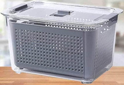 Jashiya Rs.948/-Removable Drain Basket-Fridge Storage Box Refrigerator Fresh Vegetable, Fruit, Meat Container Removable Drain Basket Storage Containers with Lid Kitchen
