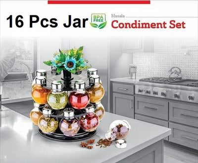 Jashiya Rs.541/-Jar-Chronicles 360 Degree Revolving Spice Rack, Masala Rack, Spice Box, Masala Box, Masala Container (1 Stand,16 Plastic Bottles With Steel Cap)