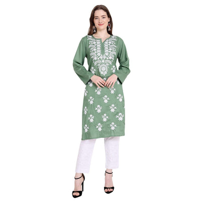 Women Chikan Embroidery Straight Kurta