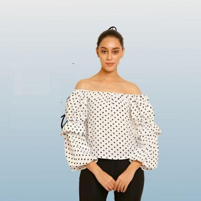 Jashiya Rs.749/-Women's Crepe Polka Dot Off Shoulder Tops