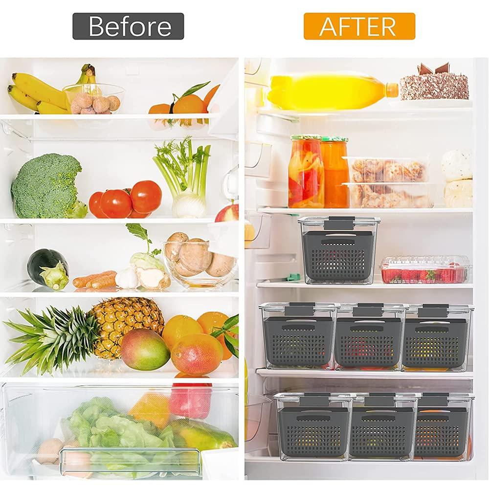 Jashiya Rs.948/-Removable Drain Basket-Fridge Storage Box Refrigerator Fresh Vegetable, Fruit, Meat Container Removable Drain Basket Storage Containers with Lid Kitchen