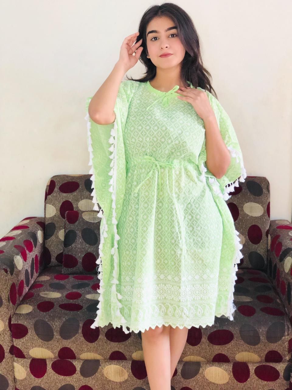 Jashiya Rs.716/-Women's Poly Rayon Self Design Kaftan Short Dress