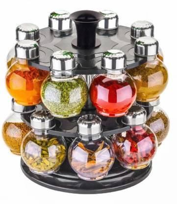 Jashiya Rs.541/-Jar-Chronicles 360 Degree Revolving Spice Rack, Masala Rack, Spice Box, Masala Box, Masala Container (1 Stand,16 Plastic Bottles With Steel Cap)