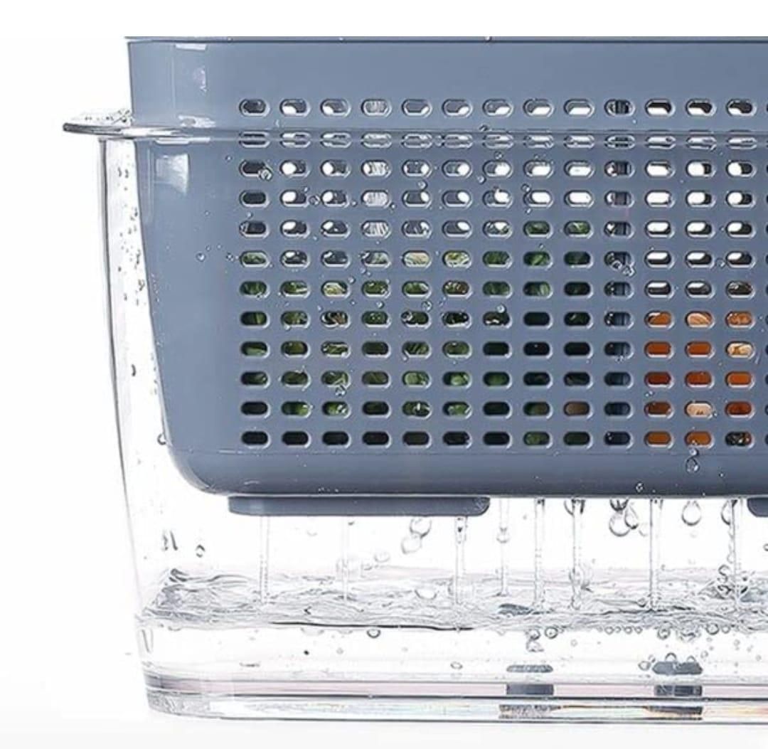 Jashiya Rs.948/-Removable Drain Basket-Fridge Storage Box Refrigerator Fresh Vegetable, Fruit, Meat Container Removable Drain Basket Storage Containers with Lid Kitchen