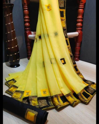 Jashiya ₹951/- Fancy Marbal Georgette Solid With Embroidered Border Sarees