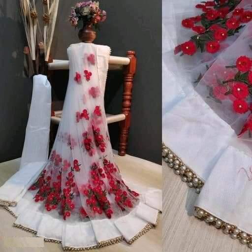 Jashiya ₹1110/- Attractive Heavy Net Embroidered With Pearl Piping Lace Saree