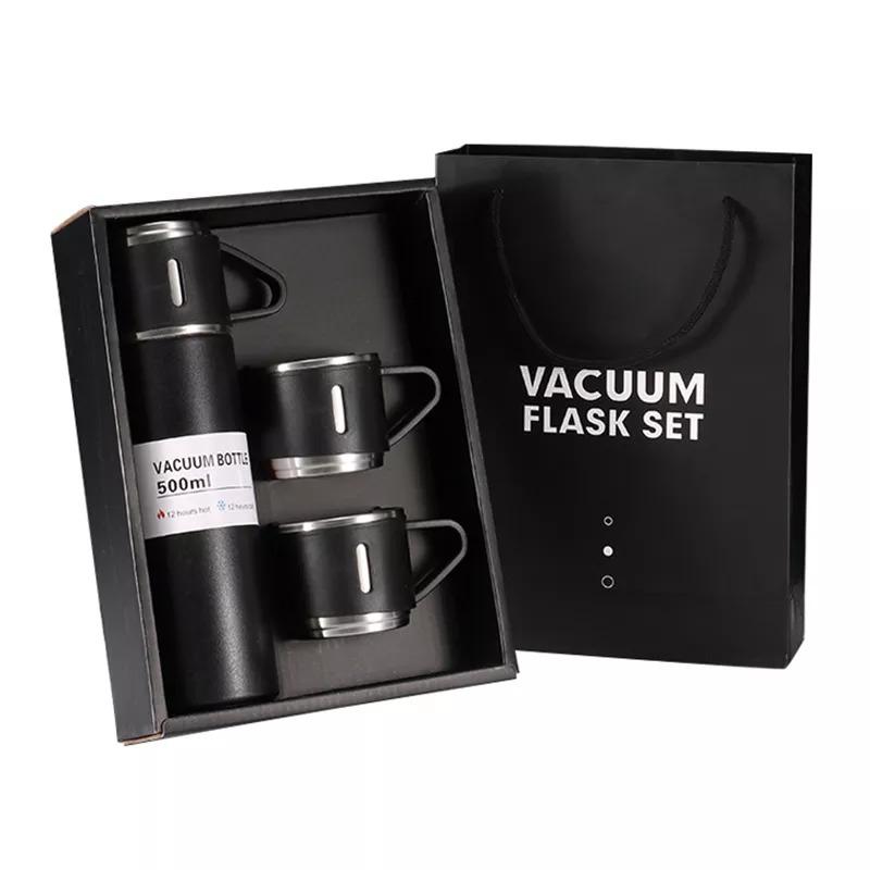 Jashiya Rs.1115/-�Black Vacuum Flask Gift Set - Bottle with 3 Cups 500 ml Flask