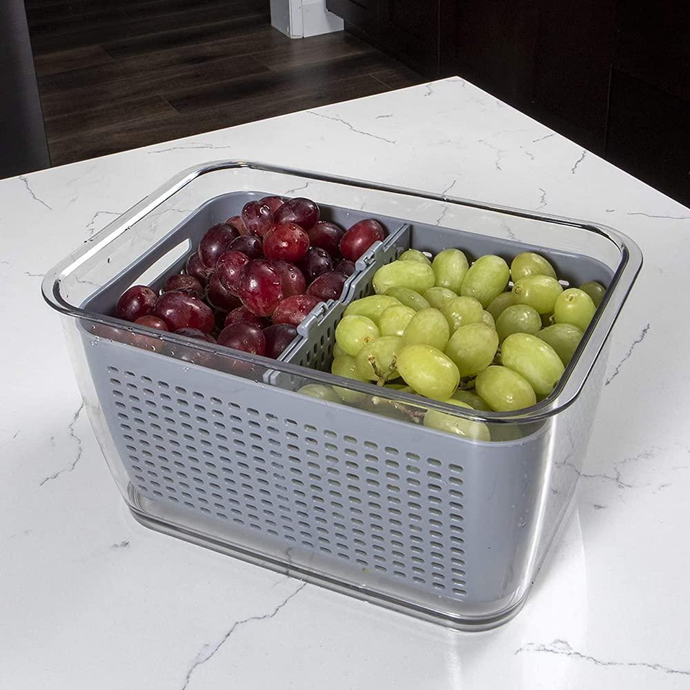 Jashiya Rs.948/-Removable Drain Basket-Fridge Storage Box Refrigerator Fresh Vegetable, Fruit, Meat Container Removable Drain Basket Storage Containers with Lid Kitchen