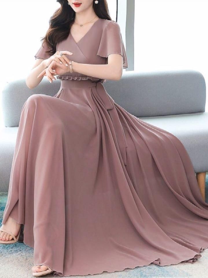 Jashiya Rs.772/-Women's Brown ROZIA Georgette Long Dress