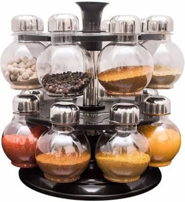 Jashiya Rs.541/-Jar-Chronicles 360 Degree Revolving Spice Rack, Masala Rack, Spice Box, Masala Box, Masala Container (1 Stand,16 Plastic Bottles With Steel Cap)