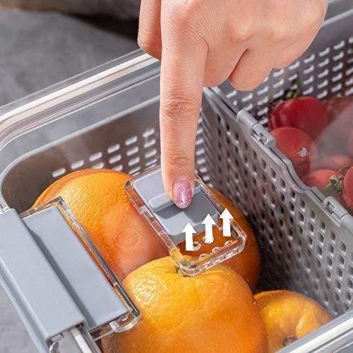 Jashiya Rs.948/-Removable Drain Basket-Fridge Storage Box Refrigerator Fresh Vegetable, Fruit, Meat Container Removable Drain Basket Storage Containers with Lid Kitchen